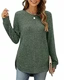 XIEERDUO Pullover Damen Strickpullover Sweatshirt Langarmshirt Herbst Winter Tunika Tshirt Elegant Oberteile Top Grün L