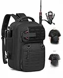BlesMaller 2 in 1 Angelrucksack mit Rutenhalter kleine Angeltasche 25L taktische Angeln Schultertasche militär Rucksack für Angeln Wandern (23x20x37cm) Schwarz
