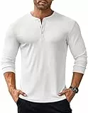 COOFANDY Herren Henley Shirt Langarmshirt Longsleeve Shirt mit Knopfleiste Langarm Shirt Henley Pullover Gerippt Dünner Pullover Slim Fit Weiß L