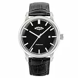 Rotary Heritage Herren-Armbanduhr, automatisch, Edelstahl, schwarzes Lederband