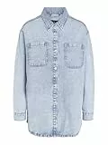 Noisy may Damen Jeansjacke Oversize Denim Übergangsjacke Dropped Shoulder Shacket Bleached Design, Farben:Hellblau, Größe:L