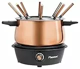 Bestron elektrische Fondue Set für bis zu 8 Personen, mit 8x Fonduegabeln & stufenlosen Thermostat, inkl. Spritzschutz, Farbe: Kupfer