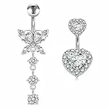 WillTen 10MM Silber Bauchnabelpiercing Schmetterling Anhänger Klar CZ Nabelpiercing Chirurgenstahl Herz Diamant 14G Bauchpiercing Damen Bananabells