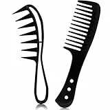Sularpek 2 Stück Haarkämme, Breiter Zahnkamm, Hai Zahnkamm, Grobzinkiger Kamm, Kamm Locken, für Lockiges Nasses Gewelltes Dickes Haar Perücken Friseur Salon Damen und Herren (Schwarz)