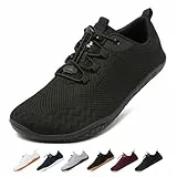 Geweo Barfußschuhe Herren Damen Sommer Bequeme Barfuss Schuhe Sneaker mit Breite Zehenbox für Sport Fitness Gym Schuhe Leicht Atmungsaktiv Turnschuhe Zero-Drop Sohle Barefoot Shoe Unisex Schwarz 44EU