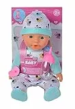 New Born Baby kleiner Elefant, Vollvinylpuppe mit Trink und Nässfunktion, Flasche und Schnuller, 30cm, ab 2 Jahren, Grau
