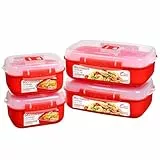 Sistema Microwave-Heat & Eat Frischhaltedosen Set | 4 rechteckige Mikrowellen-Vorratsdosen mit Deckeln (2 x 1,25 l + 2 x 525 ml) | verschließbare Clips und Belüftungsventile | BPA-frei [82005]