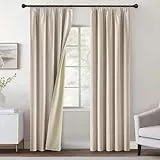 MIULEE Verdunklungsvorhänge Kräuselband Gardinen Leinenoptik Vorhang Blickdicht Thermovorhang Kälteschutz Vorhänge Wohnzimmer Schlafzimmer Wärmeisolierend 2er Set 260x140 cm Beige
