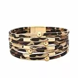Bysonglezai Armbänder Damen Bracelets Frauen Armband Frauen Vintage Leopard Lederarmbänder Für Damen Mode Armbänder Armreifen Elegantes Mehrschichtiges Breites Wickelarmband Schmuck Hellbrau