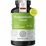 NATURE LOVE® Magnesiumcitrat – 2.320 mg Magnesiumcitrat (davon 360 mg elementares Magnesium) – 180 Kapseln – hochdosiert, laborgeprüft, ohne Zusätze, vegan & entwickelt in Deutschland