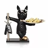 OKESYO Bulldogge Skulptur mit Tablett, Französische Bulldogge Tablett Deko, Wohnzimmer Büro Moderne Ornamente, Geschenk für Frauen Männer Mama