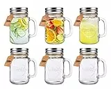 6er Set Trinkgläser mit Deckel und Strohhalm – 16oz/473ml Mason Jar Trinkglas limonadengläser, Glas mit Henkel und Strohhalm, Smoothie Gläser, Trinkglas für Eiskaffee