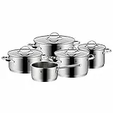 WMF Aparto Topfset Induktion 5-teilig mit Glasdeckel, Cromargan Edelstahl poliert, Induktions Töpfe Set unbeschichtet, für alle Herdarten geeignet, ohne Skalierung, spülmaschinengeeignet