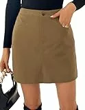 Kate Kasin Damen Cordrock Minirock Hochtaillierter Rock Wickelrock Kurzer Röcke Herbst/Winter Cordrock Bleistiftrock Gummizugbund Tasche Halbrock Dunkelbraun L
