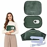 WRQIOO Elektrische Wärmflasche, Wiederaufladbar & Kabellos, 4-Teiliges Set mit Wärmflaschengürtel & Flanellbezug, Überhitzungsschutz, bis 70°C, Digitale Temperaturanzeige, Langanhaltende Wärme(Grün)