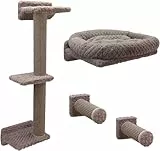 Kerbl Pet Kletterwand Monte Alpi, Wandkratzbaum, taupe, max. Belastbarkeit 10kg, 8-teilig, platzsparend montierbar, Sisalsäulen