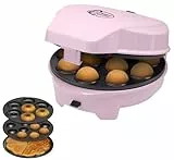 Bestron 3-in-1 Cakemaker im Retro Design mit 3 Wechselplatten für Donuts, Muffins & Cakepops, Antihaftbeschichtung, 700 W, Platzsparend verstaubar, Rosa, ASW238P