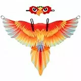 WRITWAA PapageienflüGel KostüM FüR Kinder Mit Verstellbaren Schultergurten VogelflüGel Umhang Und Kopfbedeckung FüR Fasching BüHne Und Party Kreativer Vogel KostüM