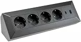 ChiliTec Steckdosenblock Ecksteckdose 4-Fach Mehrfachsteckdose mit USB-A USB-C PD für Büro Küche Werkstatt Aufbau Unterbau Montage Anthrazit