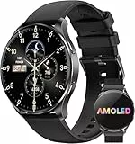 IOWODO Smartwatch Damen Herren 2025 (Rund 1.43' AMOLED) | Bluetooth Anrufe + 380mAh Akku (7 Tage) | 2 Armbänder | IP68 Wasserdicht | 100+ Sportmodi | 24/7 Puls+SpO2+Schlafanalyse | iOS/Android