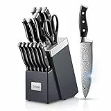 D.Perlla Messerblock mit Messer, 14-TLG Selbstschärfender Messerblock, Scharfe Messerset mit Ergonomischer und Rutschfester Griff, Edelstahl Küchenmesser Set mit Kochmesser, Brotmesser, Schere