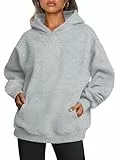 Tincini Hoodie Damen Oversize Pullover Winter Langarm Fleece Kapuzenpullover Gefütterte Pulli Sweatshirt mit Kapuzenpulli Casual Hoody mit Kapuze (Grau, XL)