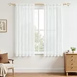 MRTREES Vorhang Transparente Weiß Gardinen mit Store 167X117cm(HXB) 2er Set Halbtransparente Voile Gardinen Weiss Vorhang Wohnzimmer modern Kurz für Küche, Kinderzimmer, Wohnzimmer und Schlafzimmer