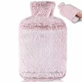 BOLEi Wärmflasche mit Weichem Bezug –Auslaufsicher 2L Groß Wärmflaschen mit Känguru-Tasche, Bettflasche Flauschig,Geschenke für Männer Frauen (Rosa)
