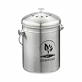 Relaxdays Komposteimer Küche, 5 l, Kleiner Mülleimer, Deckel und Geruchsfilter, Abfalleimer Biomüll, Metall, Silber