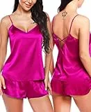 RSLOVE Damen Schlafanzüge Satin Pyjama Set Cami und Kurzhose Kurz Sexy Nachtwäsche für Frauen Lila M