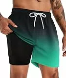 APTRO Herren Badehose Badeshorts Schwimmhose Board Shorts Kurz Schnelltrocknend 2 in 1 Strand Shorts mit Innenhose Grün MK183 L