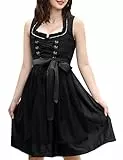 KOJOOIN Dirndl Damen Midi Kurz Trachtenkleid mit Spitzenschürze 2tlg. für Oktoberfest Schwarz(High-End) 44