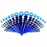 Huacan Dehnstäbe Set Tunnel 1.6-10mm Dehnset Acryl Dehnstab Taper Dehnungstäbe Silikon Ohr Tunnels 3mm 4mm 5mm 6mm 8mm 10mm 12mm Plugs 50 Stück Schwarz Blau Türkis Weiß Klar Expander Damen Herren