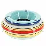 com-four® XL Windaschenbecher aus Dolomit-Keramik - wetterfeste Sturmaschenbecher mit bunten Streifen - großer Tischaschenbecher mit Deckel (01 Stück 19.5cm blau)