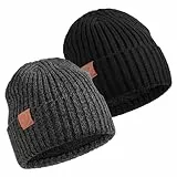 OZERO Winter Mütze Beanie Strickmütze Schwarz: 2 Set Wintermütze Wollmütze für Herren und Damen (DE/NL/SE/PL, Alphanumerisch, Einheitsgröße, Schwarz)