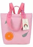 Fritzi x Frida Kahlo Ju Limited Oranges Rucksack Damen Canvas Reißverschluss Innenfach Steckfächer verstellbare Schulterriemen Kurzgriff Alltag Reisen Freizeit 34 x 50 x 18,5 cm, Rosa