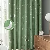 Freyamy Vorhang Blickdicht Grün Mond Sternenvorhänge 2 Stück,130x100cm (HxB) Niedliche Vorhänge mit Ösen Lichtundurchlässig thermovorhang kälteschutz Gardinen Lärmschutz für Kindervorhänge