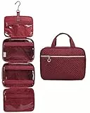 Kulturbeutel zum Aufhängen, LOVEVOOK wasserdichte Kulturtasche Damen Faltbare Waschtasche Kosmetiktasche Groß mit 360°Drehbare Haken, Rot