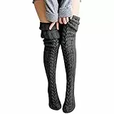 FGFD&OU Damen Strümpfe Strick Overknee Socken Dicke Warme Überknie Kniestrümpfe Trachtenstrümpfe Grobstrick Wintersocken Thermosocken Lange Weihnachtssocken Kuschelsocken für Frauen (Tiefgrau)