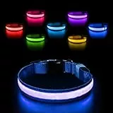 PcEoTllar Leuchthalsband Hund Aufladbar, Hundehalsband Leuchtend Wasserdicht, Blinkend LED Halsband für Hunde mit 7 Farben, Einstellbare LED Hundehalsband für Kleine Große Hunde, Blau-M