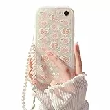 Fycyko Kompatibel mit iPhone 7/8/SE Hülle mit Handy-Charm-Kette, niedliches Bären-Herz-Muster mit Perlenarmband, glitzernde Handyhülle, Kameraschutz