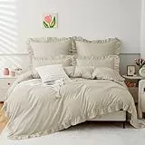 TOCOMOA Rüschen Bettwäsche 135x200 Mädchen, Aesthetic Bettwäsche-Sets Mikrofaser, Öko-Tex Zertifiziert, Weich Khaki Bettbezug mit Reißverschluss, Kopfkissenbezug 80x80cm