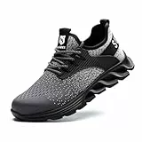SUADEX Sicherheitsschuhe Arbeitsschuhe Herren Damen Leicht Arbeitsschutzschuhe Stahlkappenschuhe Atmungsaktiv mit Stahlkappe Grau 43 EU