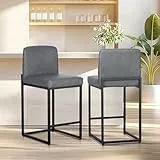 ALPHA HOME Barhocker 2er Set Barhocker mit Lehne Pu-Leder Küchenhocker Barstuhl 2er Set mit Fußstütze für Küchentheke Stabiler Metallstahlrahmen, Grau