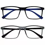 OPULIZE INK Lesebrille für Damen und Herren - 2er-Pack - Groß Rechteckiger Rahmen - Komfort Federscharniere - Kratzfest - Shwarz Grau +2.50