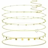 Bauchkette Gold,6 Stück Bauchkette,Einstellbar Taillenkette Gold,Wasserfest und Farbecht Waist Chain,Schichtung Belly Chain,Bikini Taillenkette Taillenschmuck für Frauen Mädchen