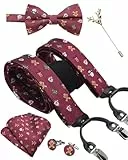 SzonMcnl Weihnachten Herren Hosenträger mit Fliege Set Hosenträger in Y-Form mit 6 extra starken Clips Weihnachtsgeschenke und Fliege Einstecktuch (Weihnachtsmann)