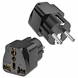 VIEVRE 2 Stück Reiseadapter, Adapter China Deutschlandstecker, Stecker Adapter, Universal EU Adapter für USA UK Thailand Schweiz China Italien etc, Schwarz