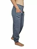 Leela Cotton Damen Yogahose Hose Bio-Baumwolle Freizeithose Sporthose Umschlagbund (L, Navy-Melange)