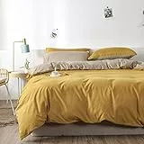 Boqingzhu Bettwäsche 220x240cm Gold Gelb Beige Taupe Uni Wende Bettwäsche Set Microfaser Bettbezug mit Reißverschluss und 2 Kissenbezüge 80x80cm